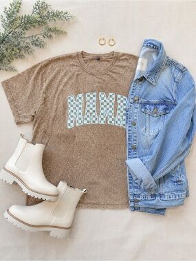 Mama Graphic Tee Plus Size 3XL Brown Mineral Wash Oversized Cotton Boutique NEW